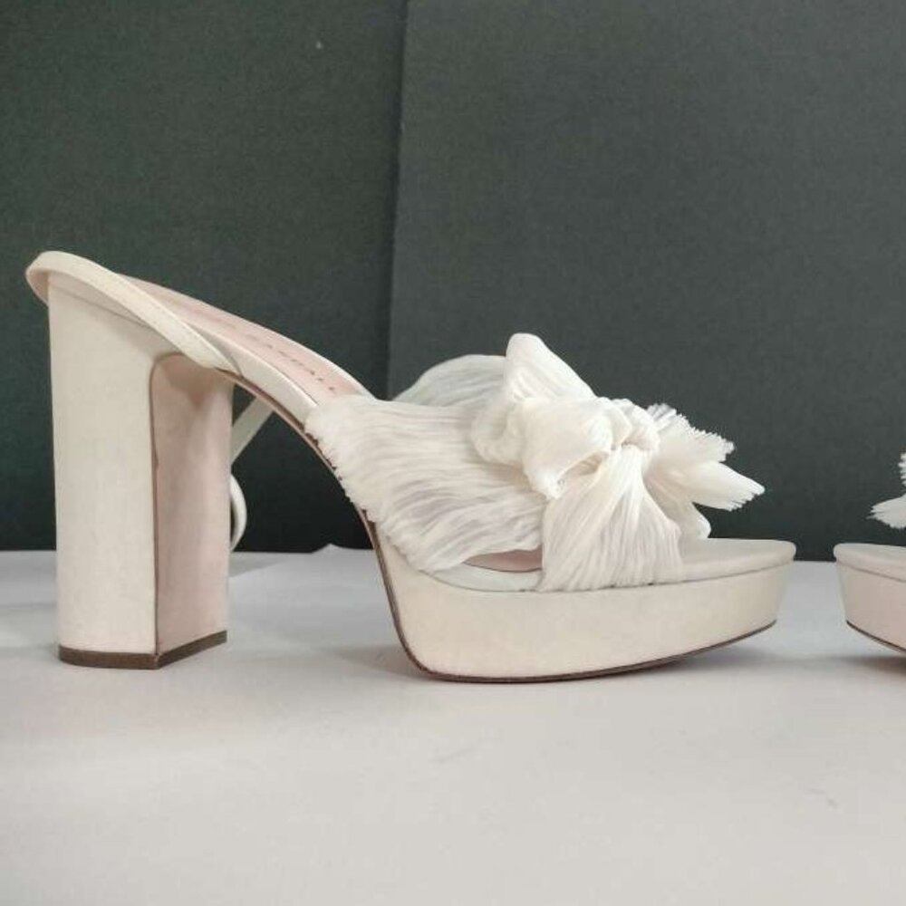 Loeffler Randall Camellia White Pleated Bow Heel  SIZE 7  Retail $395